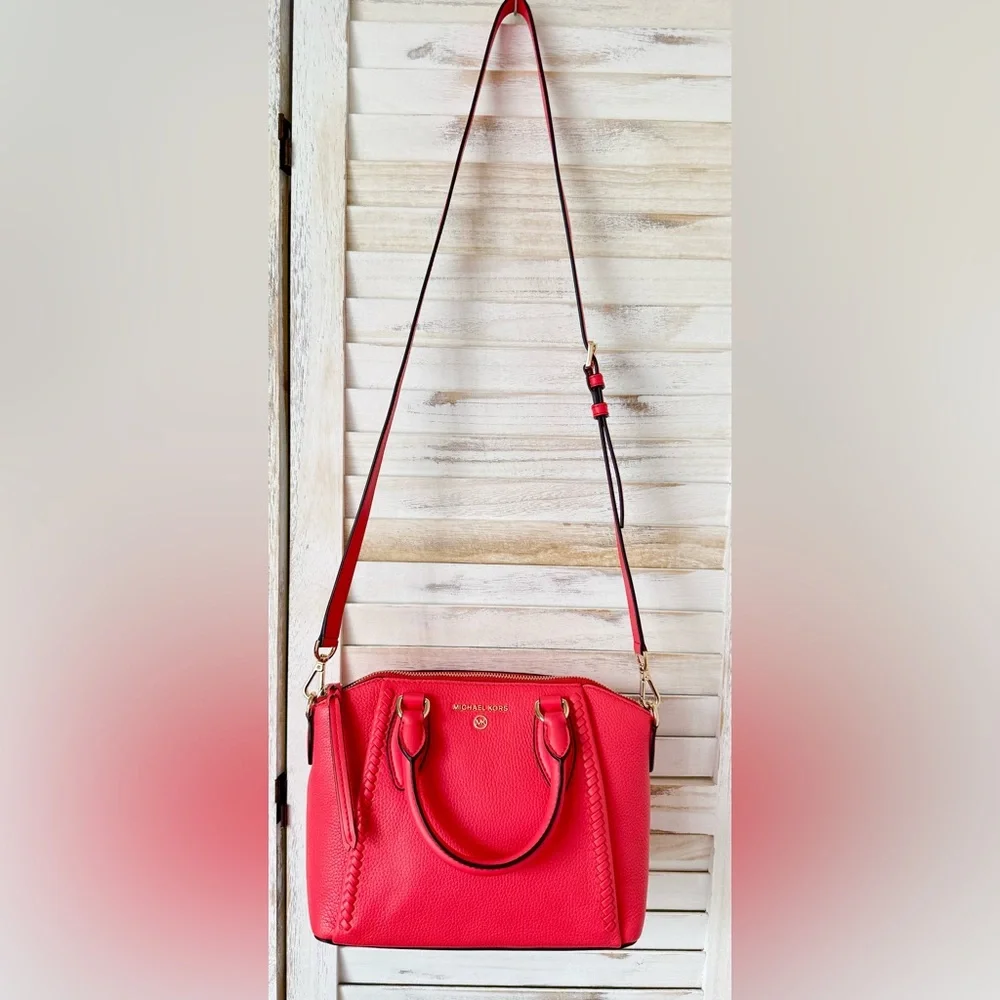MICHAEL KORS SIENA Pebbled Leather Satchel Bag Leather Coral Dahlia
